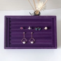 Elegant deep purple velvet jewelry display tray with slots for rings and earrings - Small Purple Plush Slot Tray - No Lid