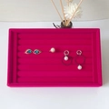 Rose red velvet jewelry tray with slots for organizing rings and stud earrings - Small Rose Red Plush Slot Tray - No Lid
