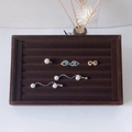 Coffee brown velvet jewelry display tray with horizontal slots for rings and earrings - Small Coffee Plush Slot Tray - No Lid