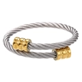 Detail of two-tone stainless steel cable bangle with gold engraved end caps - ZJ3016-Black Gold Two-Tone