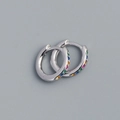 S925 sterling silver hoop earrings with a row of vibrant colorful zircon stones - White Gold (Colored Zirconia)