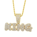 Hip hop style gold KING letter pendant necklace with sparkling crystal rhinestones - Gold Pendant (Letter KING) + Twist Chain 60CM