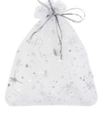 White organza gift bag with silver star pattern and drawstring for jewelry storage - 9x12cm / White