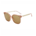 Lunettes de soleil carrées rose translucide avec branches en chaîne dorée - Monture Rose Transparent Verres Thé