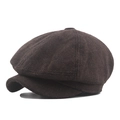 Classic newsboy cap in dark brown herringbone tweed fabric with a vintage profile - L (58-60cm) / Herringbone Coffee