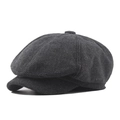 Grey and black herringbone newsboy cap with classic eight-panel crown and button top - L (58-60cm) / Herringbone Dark Grey