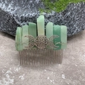 Handmade green crystal hair comb with silver Triple Moon Celtic knot design on mossy stone - Green Aventurine Silver Wire Silver Moon