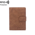 Brown RFID blocking leather passport holder with vintage litchi texture and buckle closure - Coffee