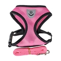 Pink breathable mesh pet harness and leash set with gray paw print shield for small animals - Pink