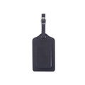 Black PU leather luggage tag with adjustable silver buckle strap and clear card slot - Black
