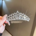 Close-up of sparkling silver crystal crown hair comb with intricate pearl details - Starlight Crystal Hair Comb / Silver-Style 6