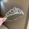 Macro shot of silver crystal heart crown headband featuring sparkling rhinestones - Crown Hairband / Silver-Style 3