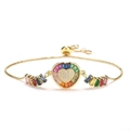 Gold heart-shaped slider bracelet with rainbow cubic zirconia on a white background - Heart Rainbow Style