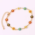 18K gold-plated bracelet with colorful enamel daisy pendants and adjustable chain - Multicolor Bracelet I