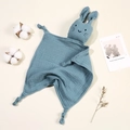 Blue cotton muslin baby security blanket with rabbit head design and knotted corners - Light Blue
