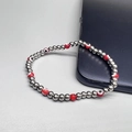 Silver beaded stretch bracelet with red and white evil eye charm in 18K gold plated steel - Red Eye - Silver