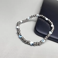 Silver beaded bracelet with evil eye charms in white and light blue finish - Blue White Eye - Silver