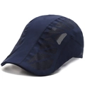 Quick-dry mesh navy blue flat cap with sport logo for breathable sun protection outdoors - Adjustable / Navy Blue
