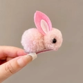 Adorable pince à cheveux lapin en peluche rose 3D avec clip bec de canard pour filles - Lapin Rose
