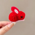 Cute red plush bunny hair clip for girls with soft fur ears and cloth covered metal grip - Red Rabbit
