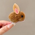 Barrette à cheveux lapin en peluche marron pour filles avec texture douce et pince rose - Lapin Marron
