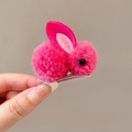 Barrette lapin en peluche rose avec pompon doux et clip en métal pour petites filles - Lapin Rose Rouge