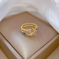 Star and moon gold plated open ring with cubic zirconia and evil eye charms - Adjustable Open / Gold