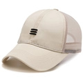 Beige mesh baseball cap with black striped embroidery for outdoor sun protection - Adjustable / Embroidered Beige