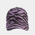 Detailed view of the purple and black zebra print texture on a curved brim baseball cap - Adjustable / Purple Zebra Print