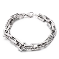 Bracciale a doppio strato in acciaio inossidabile argento con catena cubana e geometrica - Color Acciaio