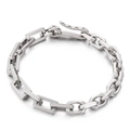 Retro geometric silver chain bracelet with rectangular links and hook clasp on white background - Steel Color (KB156608-KLHQ)