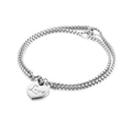 Bracciale a doppio strato in acciaio inossidabile argento con ciondolo a cuore inciso Love - Cuore Inciso(KB130333-Z)