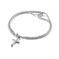 Silver stainless steel double chain bracelet featuring a polished cross pendant charm - Minimalist Cross(KB130339-Z)