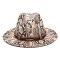 Western style snakeskin print fedora hat with gold feather pendant and beaded band - M(56-58cm) / Beige