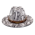 Detail of snake skin pattern fedora with brown braided band and gold feather charm - M(56-58cm) / White