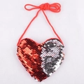 Mini heart-shaped sequin coin purse for kids with red and silver reversible sequins - Red Silver