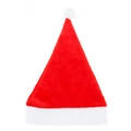 Classic red plush Christmas hat with white fur trim and pompom on white background - Short Plush Adult Style