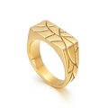 Anillo de sello vintage en acero inoxidable dorado con cara rectangular texturizada - US 6 / Dorado