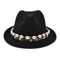 Cappello fedora nero in lana con fascia etnica e conchiglie per uomo e donna - M (56-58cm) / Nero