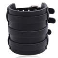 Breites Punk-Lederarmband in Schwarz mit mehreren Lagen und Metallschnallen - Schwarz