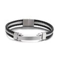 Bracciale da uomo in pelle nera intrecciata con filo d'argento e chiusura magnetica spazzolata - Tono Argento (KB161159-KLHQ)