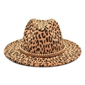 Classic leopard print fedora hat with gold beaded decorative band for men and women - M (56-58cm) / Camel