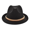 Detail of black wool fedora featuring a brown braided leather band with gold metal beads - M(56-58cm) / Black