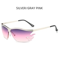 Flame shaped rimless sunglasses with silver frame and purple pink gradient lenses - Silver/Gray Pink