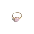 Detail of handmade gold wire-wrapped ring featuring a smooth round pink bead gemstone - One Size / Rose Quartz