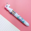 Cartoon unicorn multi-color retractable ballpoint pen with 10 colors on pink background - Unicorn - White