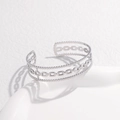 Detail view of silver multi-layer stainless steel C-shape bangle with bead and paperclip chain - Steel