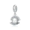 Pendentif coquillage en argent 925 avec perle centrale et zircons scintillants - Charm Pendentif Perle de Coquillage(BSC242)