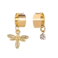 Set de pendientes de clip dorados asimétricos con colgante de abeja y un cristal brillante - Estilo Abeja Dorada Diamantes de Imitación