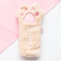 Trousse en peluche patte de chat beige avec broderie rose et lettrage YEAH doux - Broderie YEAH / Beige
